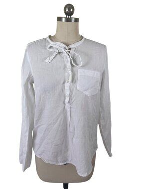 Ann Loft Linen Blend Button Down Shirt Small White Bow Tie Minimalist Chic Boho